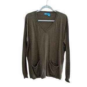 Fresh Produce Khaki V-Neck Long Sleeve Top with Pockets | XL